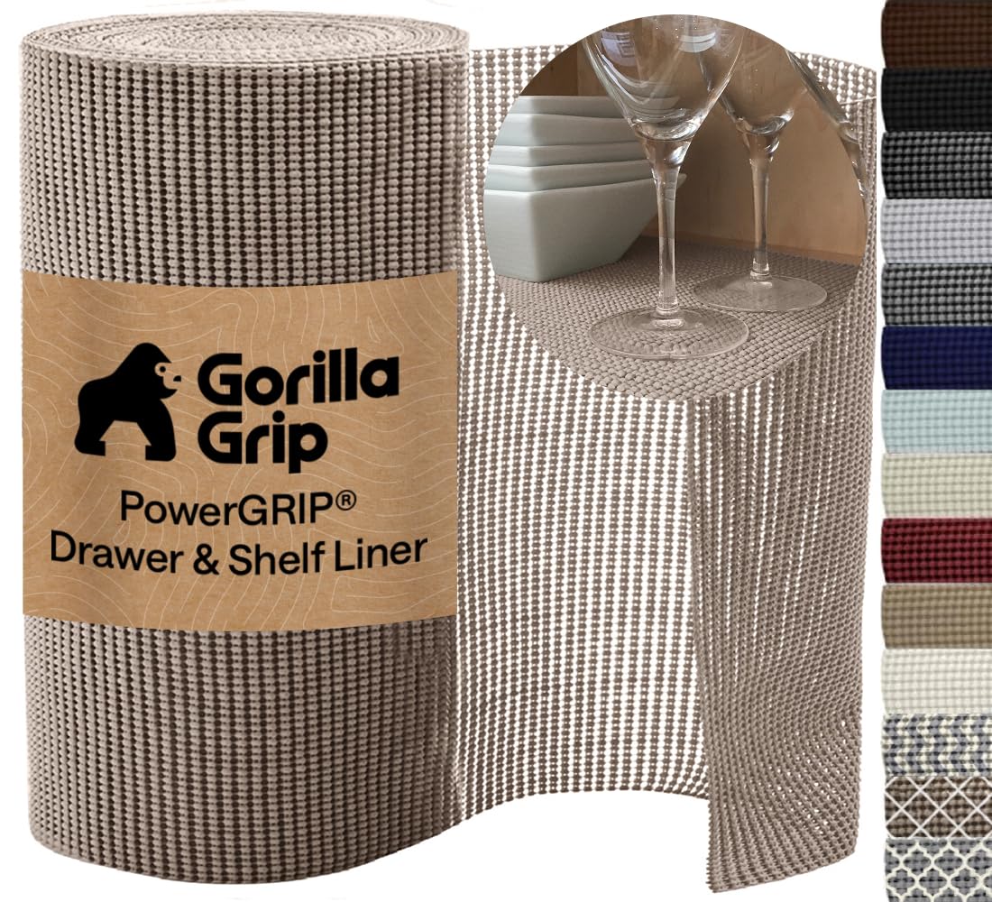 GORILLA GRIP powerGRIP Drawer Shelf and Cabinet Liner, Thick Strong Hold, Non-Adhesive Liners