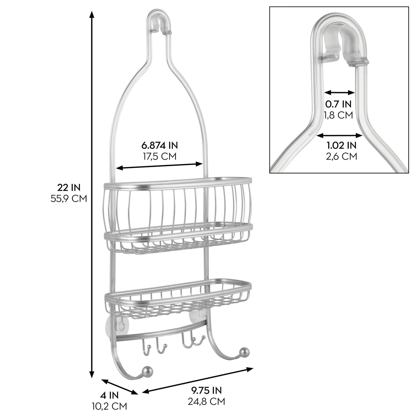 iDesign York Metal Wire Hanging Shower Caddy, Satin Silver