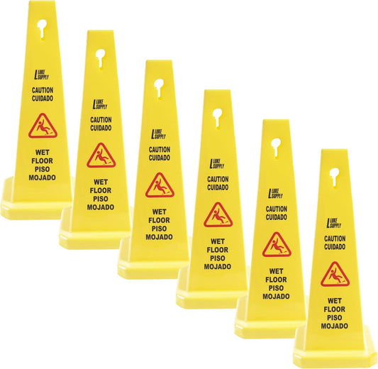 MATTHEW CLEANING 6 Packs 36” Caution Wet Floor Safety Cones for Indoors and Outdoors,Bright Yellow