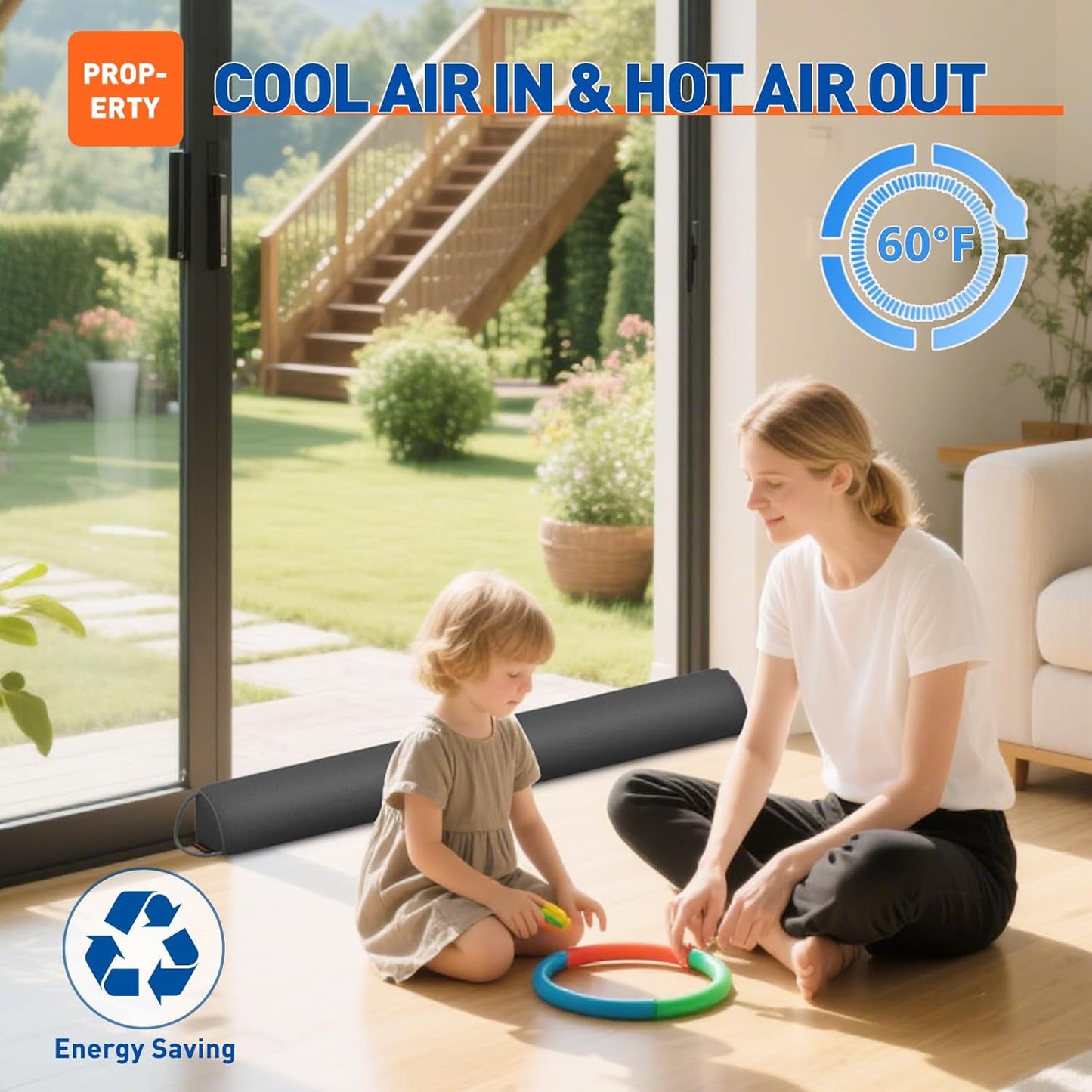 MAGZO Door Draft Stopper 32 Inches, Weighted Triangular Door Snake for Winter Noise Blocker with Hook Loops,Black