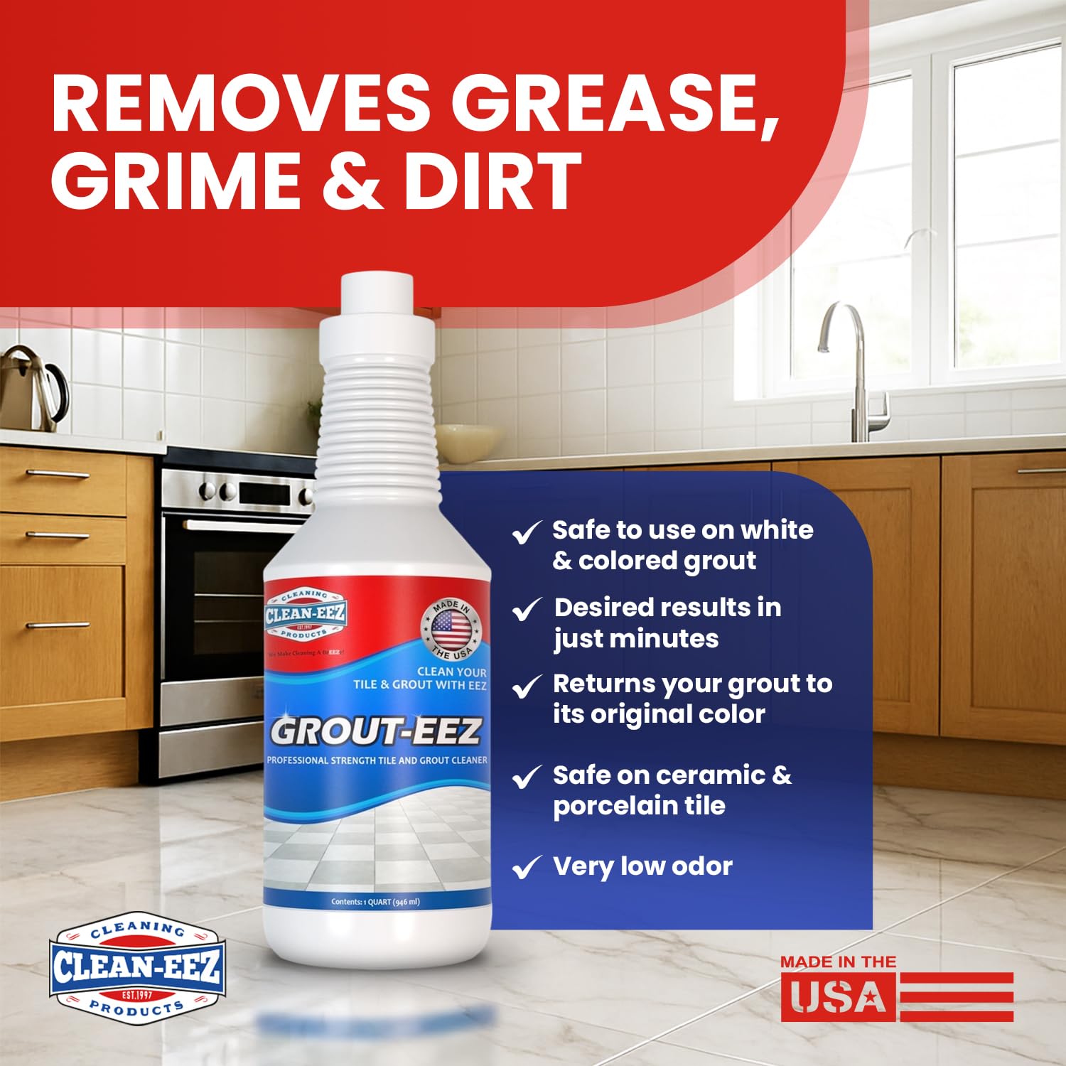 Clean-eez Grout Cleaner 2 Pack with Stand-Up Brush Attachment - Stain Remover Heavy-Duty Scrubber