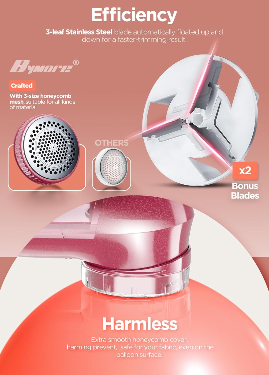 Fabric Shaver, Lint Remover, Bymore Lint Shaver Defuzzer Sweater Shaver for Clothes and Furniture AC Adapter or Battery Operated Pill Fuzz Remover (Bright Red)