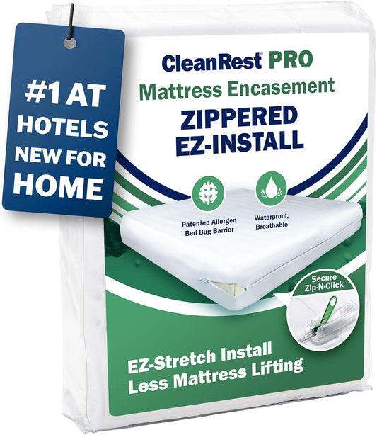 CleanRest PRO Mattress Encasement (Zippered Protector) with Patented Zip-N-Click Closure for Secure