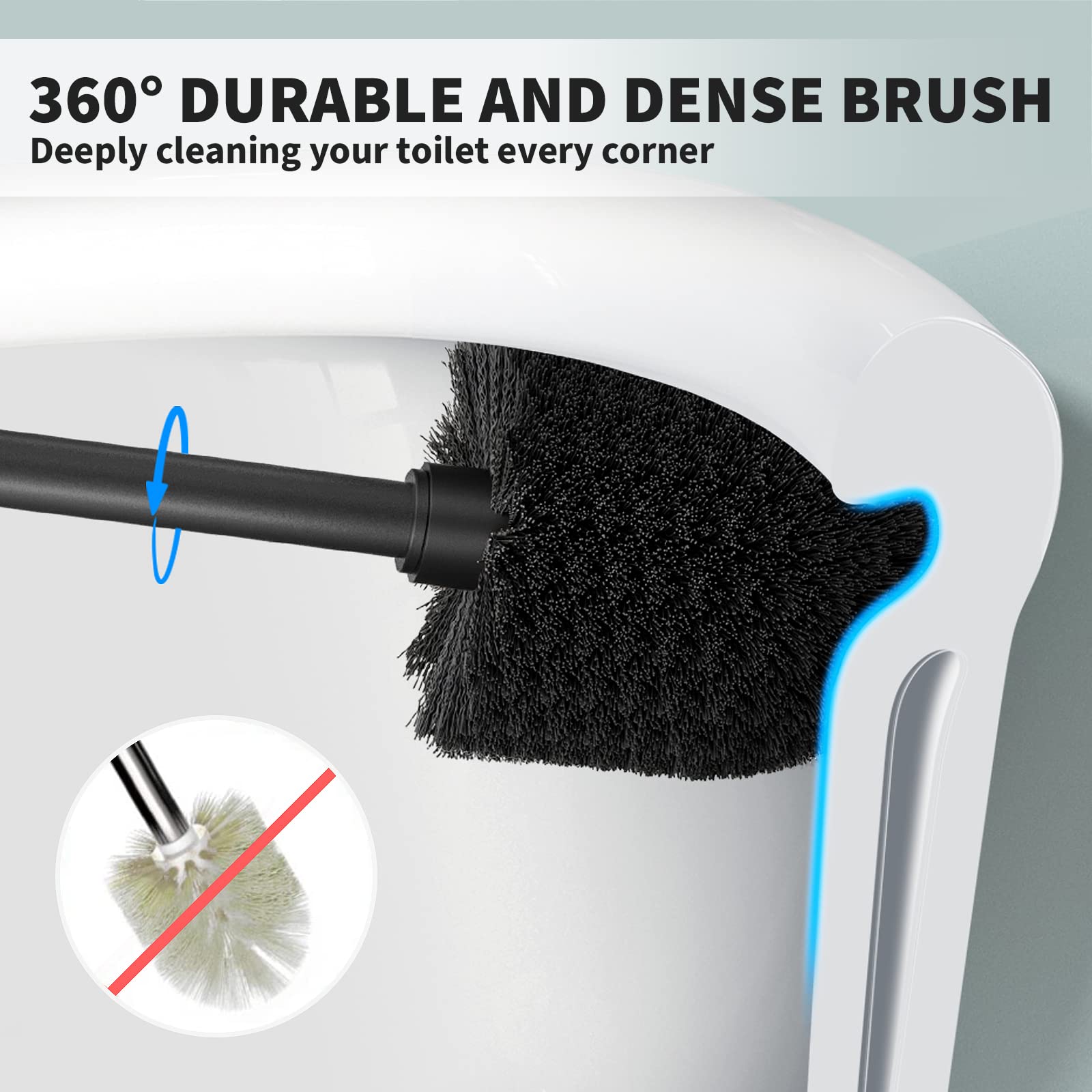 Toilet Brush and Holder 2 Pack, Toilet Bowl Brush with Extra Long Handle, Toilet Scrubber and