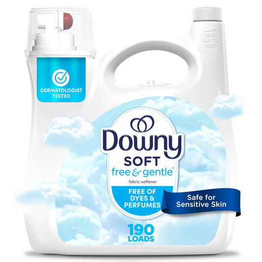 Downy Free & Gentle Liquid Fabric Softener, 140 fl oz, 190 Loads, Hypoallergenic, Sensitive Skin