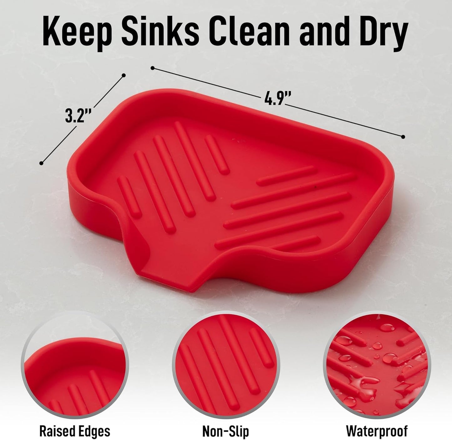 Zulay Small Silicone Sponge Holder (4.9x3.3”) – Space-Saving Sink Organizer Tray for Sponge, Soap, Brush & More – Compact Non-Slip Dish for Kitchen & Bathroom (Red)