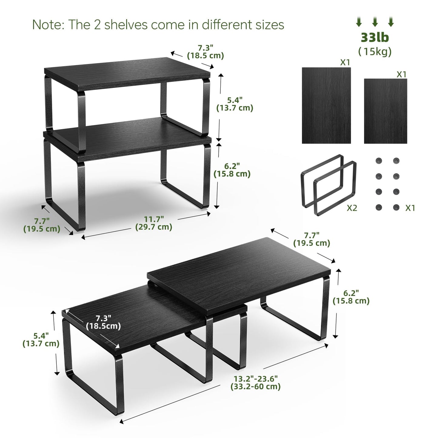 Simple Trending Cabinet Organizer Shelf, Set of 2 Stackable Kitchen Counter Shelves, Expandable