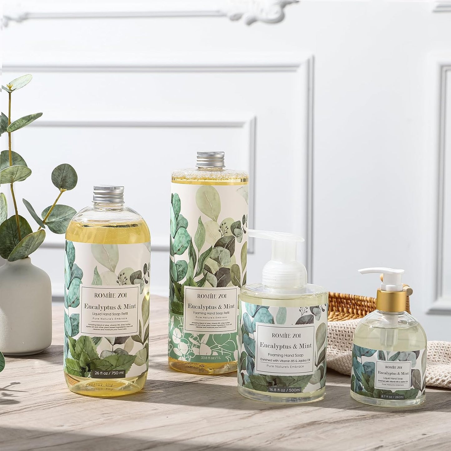ROMIIE ZOI Liquid Hand Soap Refills, Eucalyptus & Mint, Gentle & Moisturizing Formula, 750 ML/ 26 FL OZ