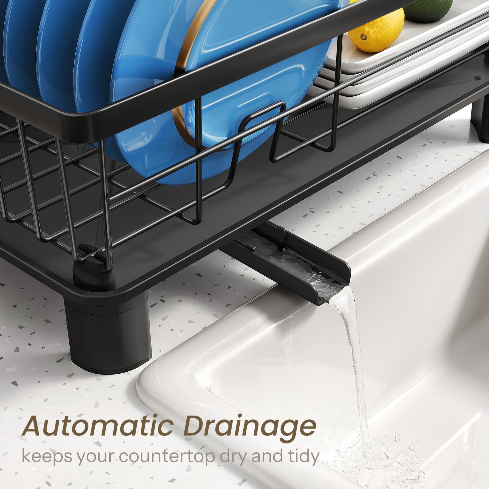 SNTD Dish Drying Rack for Small Kitchen Counter, 11" W x 15" L, Black