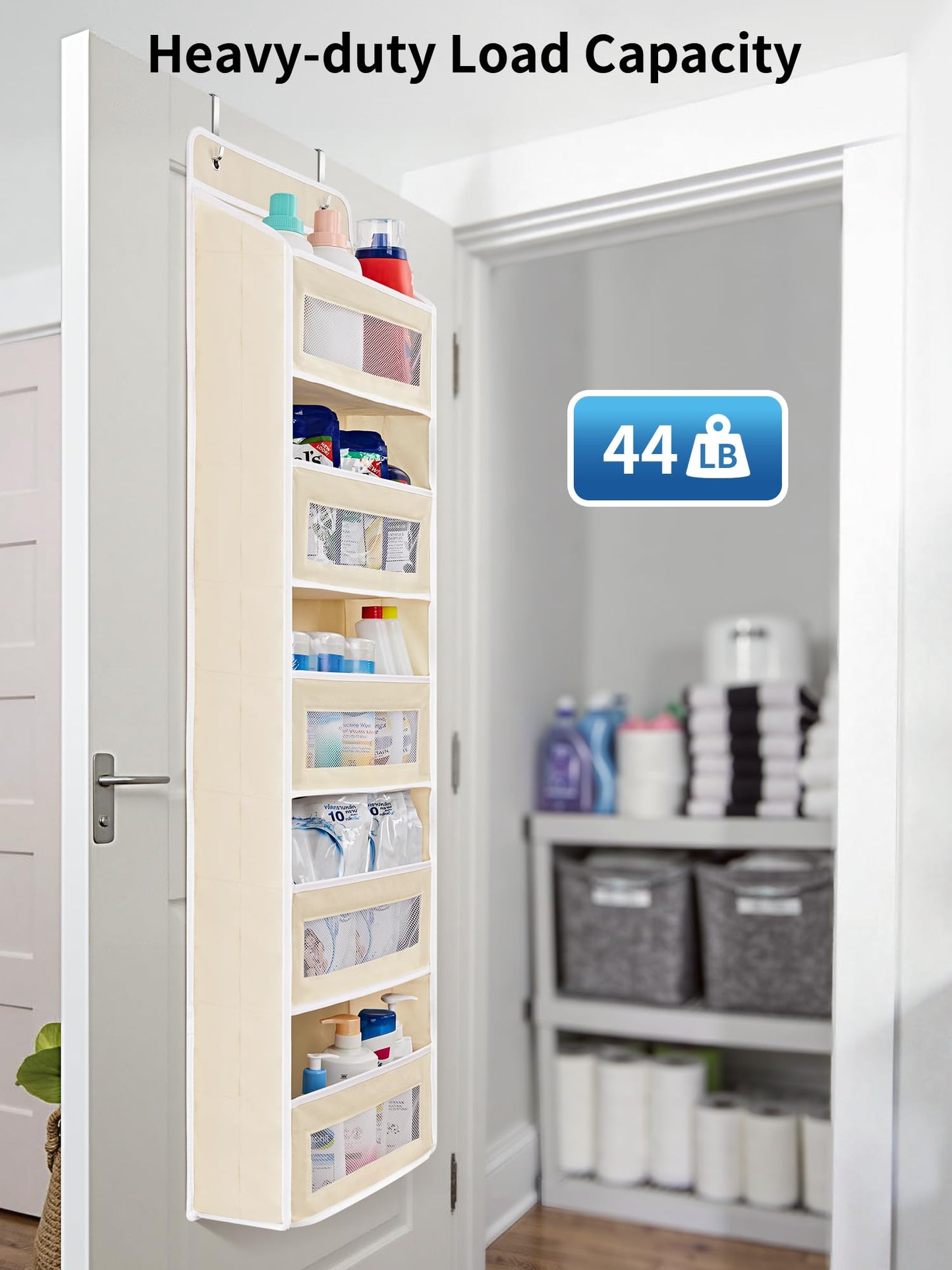 JARLINK Over the Door Organizer for Bedroom, Pantry Bathroom, 5 Shelf Beige