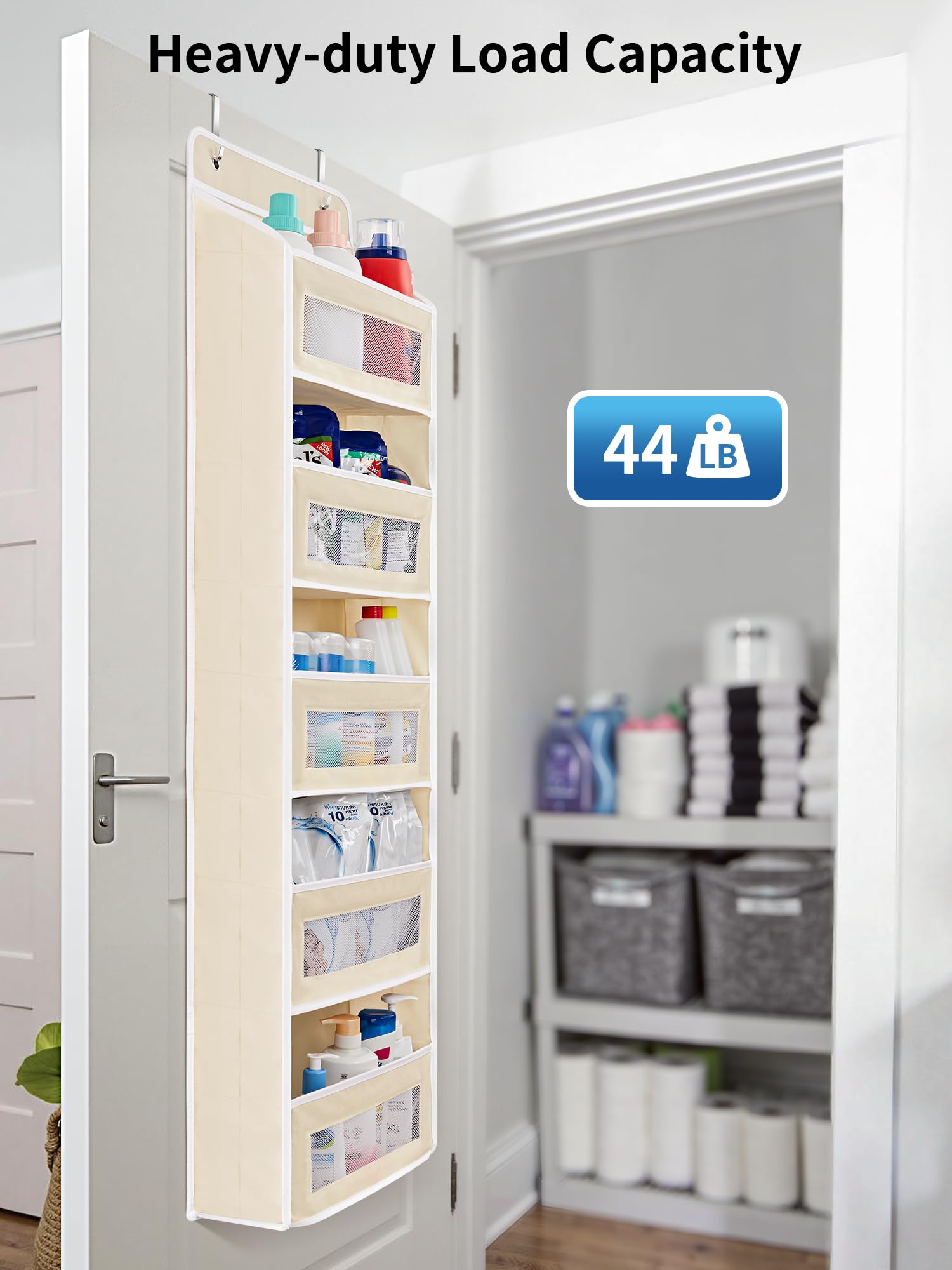 JARLINK Over the Door Organizer for Bedroom, Pantry Bathroom, 5 Shelf Beige
