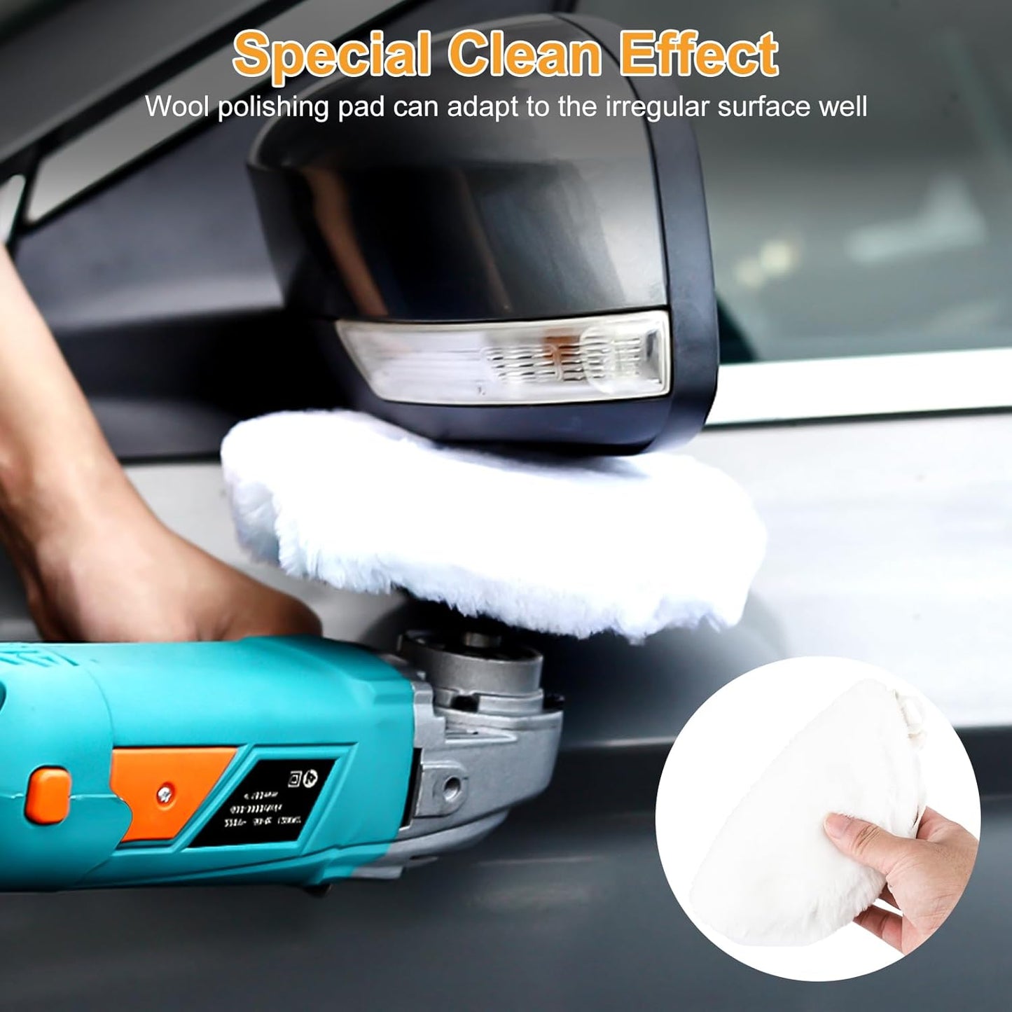 Linkstyle 6PCS 7 Inch Wool Buffing Pads Kit, Lambs Wool Polishing Bonnet Pads with Drawstring, Drill Buffer Polisher Attachment for Car Detailing, Furniture, Glass, Metal, DIY Polishing