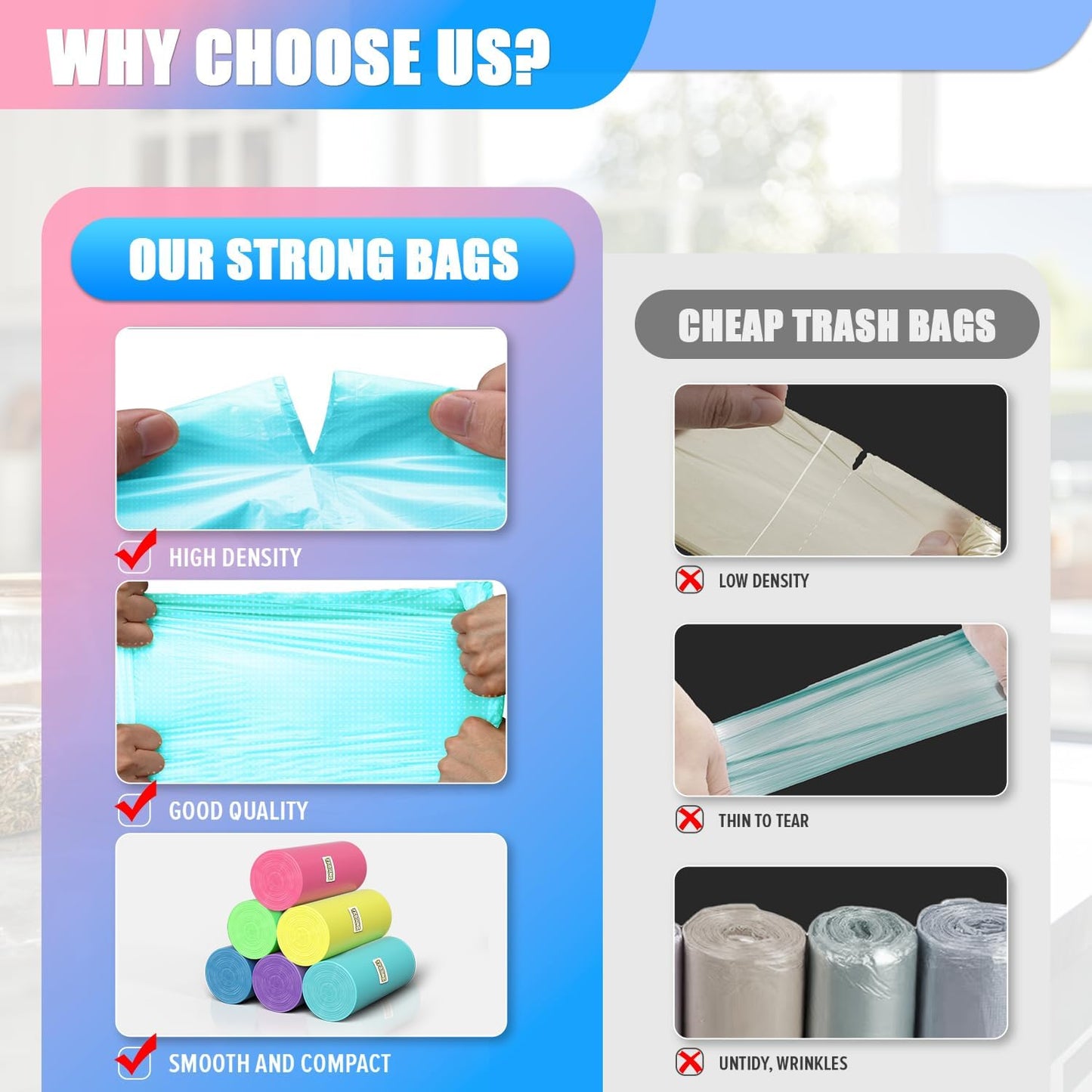 300 Count 1.6 Gallon Mini Trash Bags - 6 Liter Colored Small Garbage Bags Unscented Mini Can Liners Leakproof & Tear Resistant for Bathroom Office Dorm Car