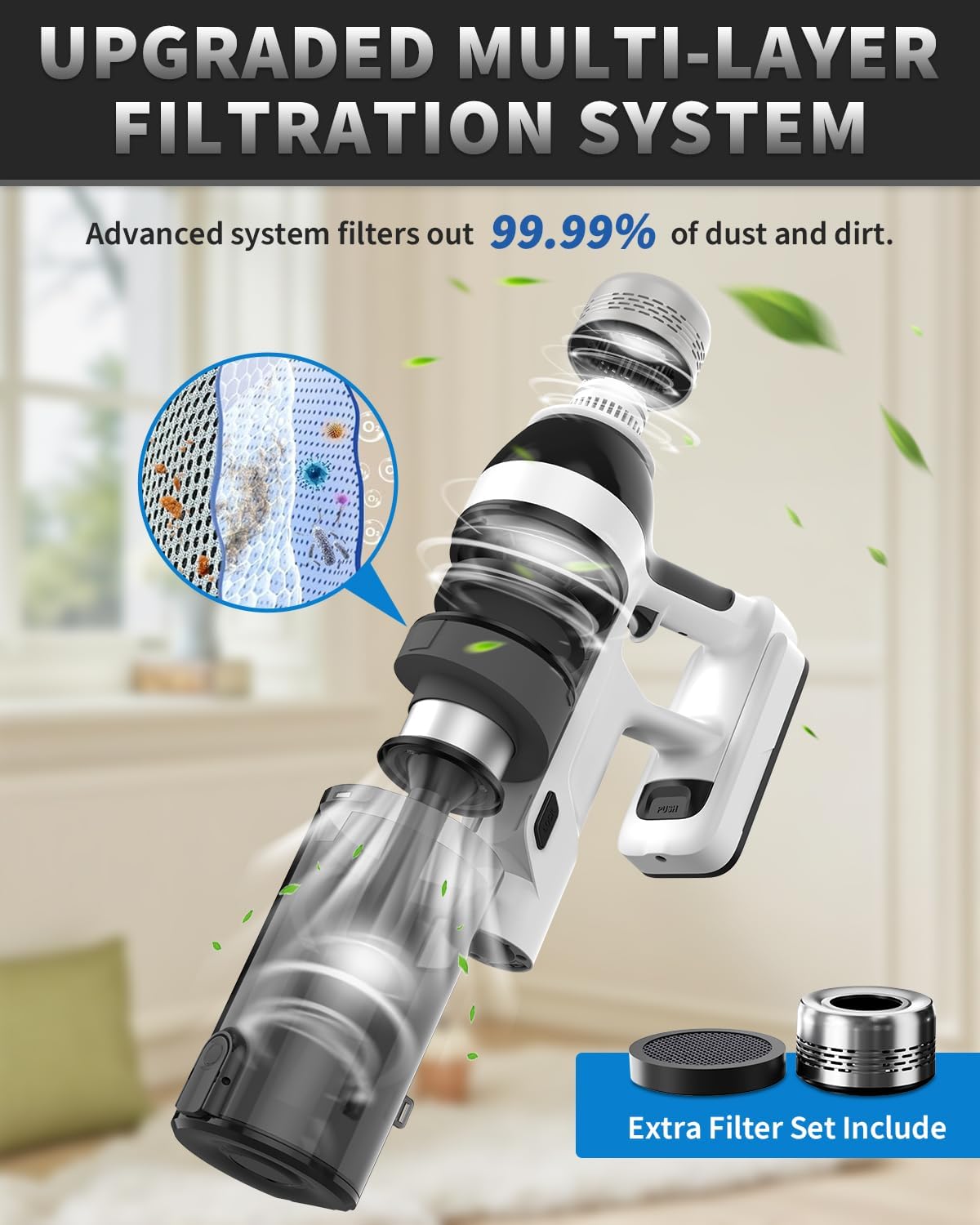 Cordless Vacuum Cleaner, 2 Batteries 110 Mins Runtime Vacuum Cleaners for Home, 550W 45KPA 15-in-1 Stick Vacuum with Charging Dock, Handheld Vacuum Cordless for Pet Hair Carpet Hardwood Floor