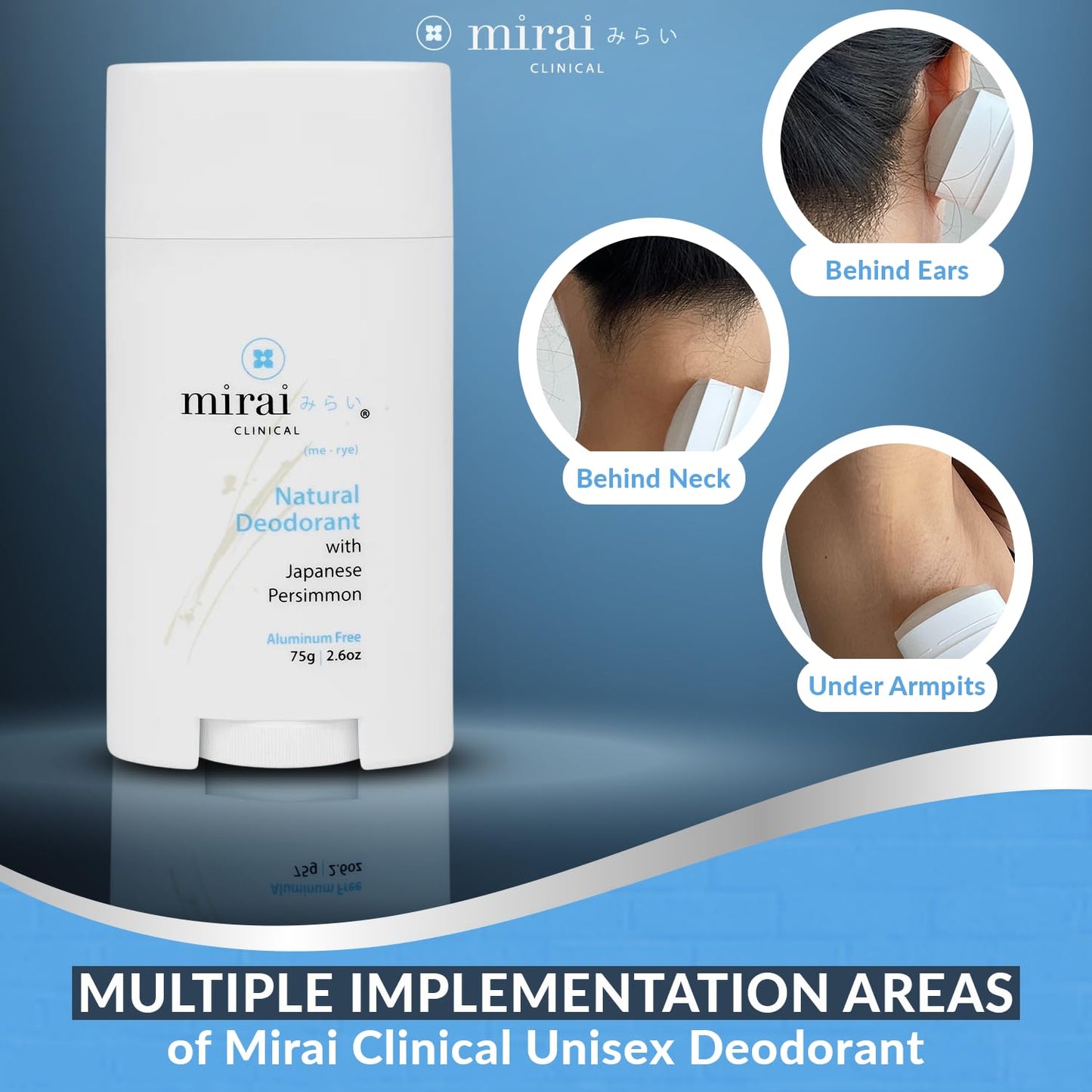Mirai Clinical - All Natural Deodorant for Women and Men - w/Japanese Persimmon Extract - Full-Body Use - Aluminum, Fragrance, Paraben Free - Vegan - Helps to Eliminate Nonenal Odor - Unscented - 75g
