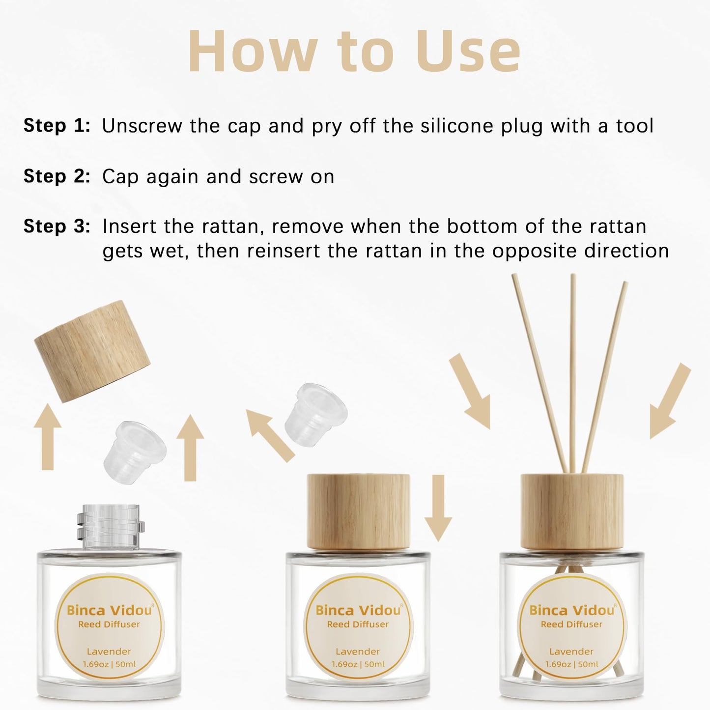 Reed Diffuser Set, Binca Vidou Lavender & Vanilla Natural Scent Oil Diffusers with Sticks for Home