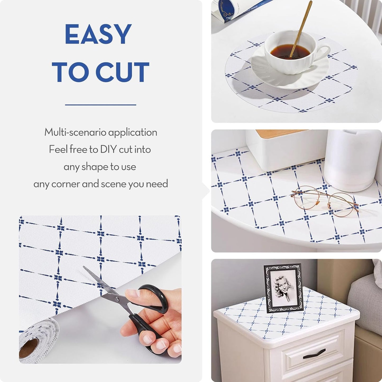 Drawer and Shelf Liner, Non-Slip Kitchen Cabinet Liners Non-Adhesive Thick Strong Grip Waterproof Washable Mats Protect Dresser Shelves Cupboard Bathroom Cabinets, Blue Stripe, 12 in X 30 FT