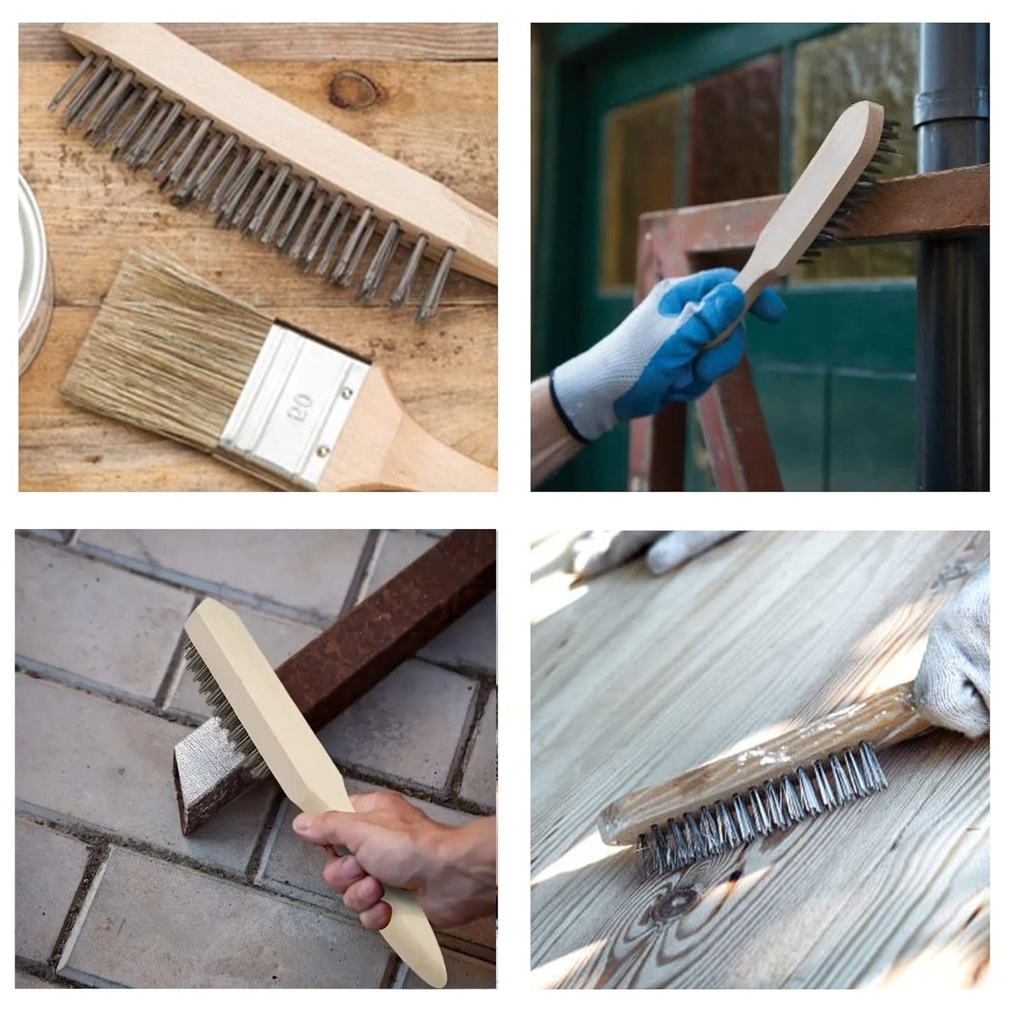 Steel Wire Brush Pack of 2 - Beechwood Handle Wire Brushes - Heavy Duty Steel Bristle Cleaning Brush for Rust, Paint & Welding Slag Removal - Durable Metal Cleaning Tool