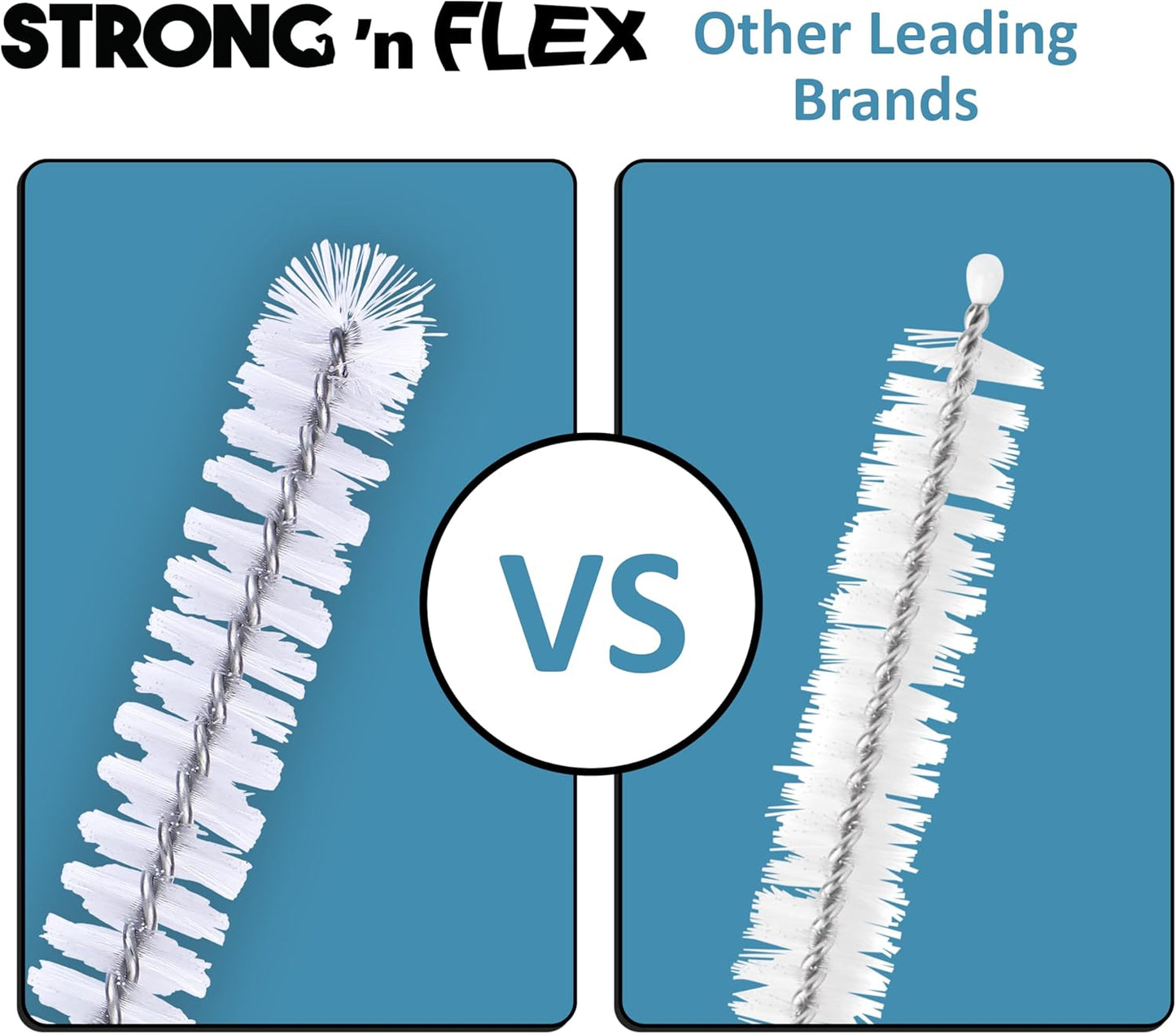 Strong 'n Flex Nylon Straw Cleaner Brushes – Fan-Shaped End for Tight Spaces, Ideal for Reusable Straws, Water Bottles, Sippy Cups & Pipes – Includes Zippered Pouch – 8", 10”, 12” Long – Set of 9