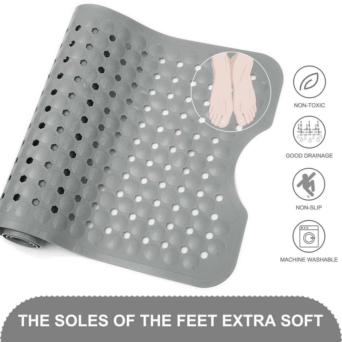 TEESHLY Bath Tub and Shower Mats, Non Slip 40 x 16 Inch Extra Large Bathtub Mat, Machine Washable
