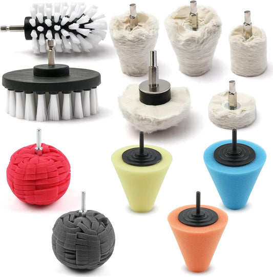 Polishing Pad Buffing Wheel Kit 12 Pack, Polishing Ball for Drill,for Car Care Metal Aluminum Stainless Steel Chrome Wood Plastic Ceramic Glass Woods Fabric Cotton Machine Jewelry