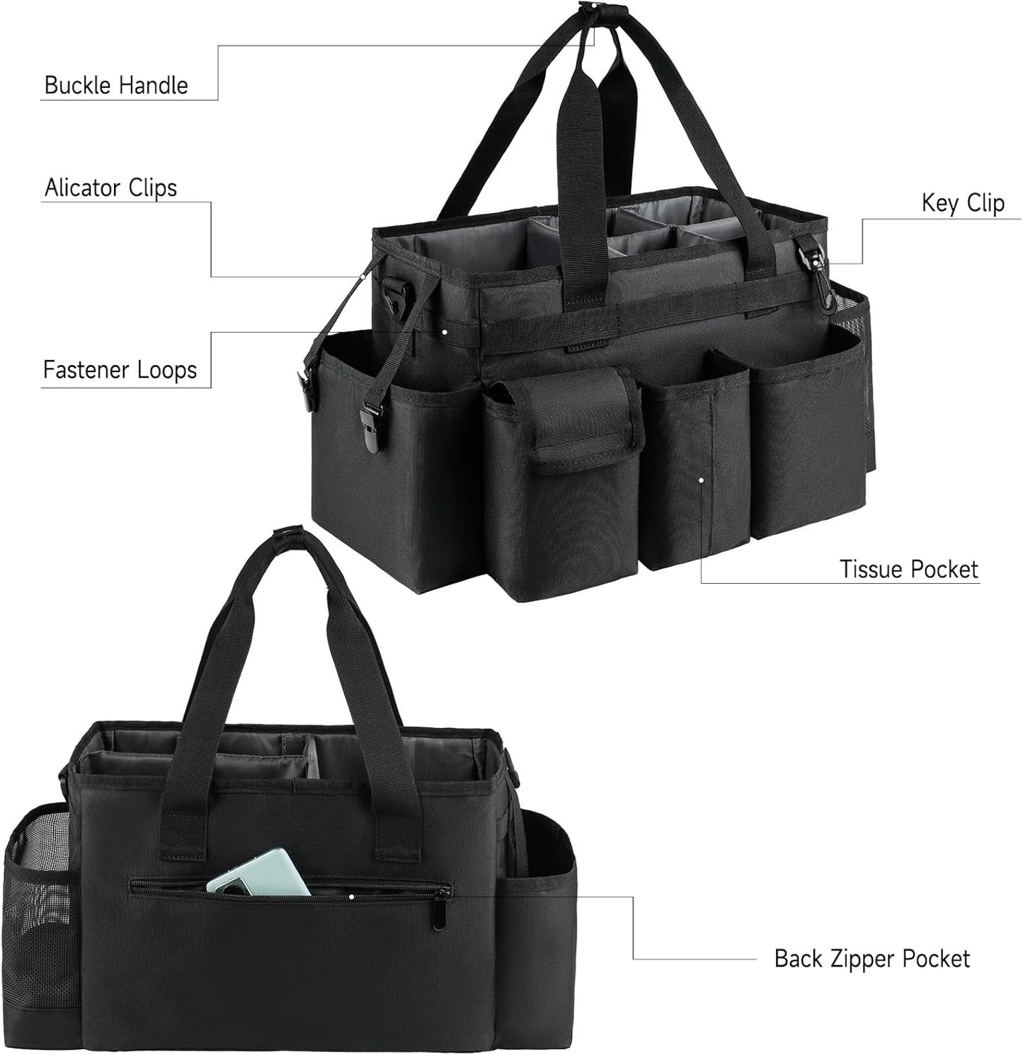 Cleaning Caddy,Cleaning Bag for Housekeepers,Cleaning Supplies Organizer with Handle,Black