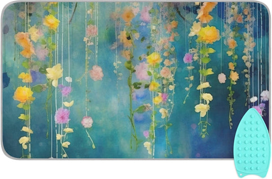 Kigai Watercolor Fowers Ironing Blanket Thick Portable Ironing Pad Travel Ironing Mat with Silicone Pad Heat Resistant Ironing Board Cover for Table Top, Washer, Dryer, 27.6" x 47.2"