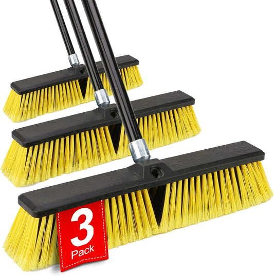 18 Inches Push Broom Outdoor- Heavy Duty Broom with 63" Long Handle for Deck Driveway Garage Yard