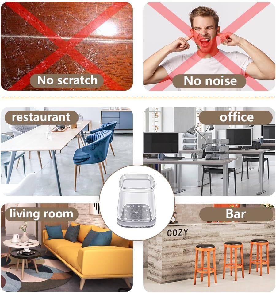 BUMACO Chair Leg Floor Protectors Square Chair Leg Protectors for Hardwood Floors Silicone Pads Covers to Protect Floors Clear-20 Pcs Square XL (1-5/8" to 2")