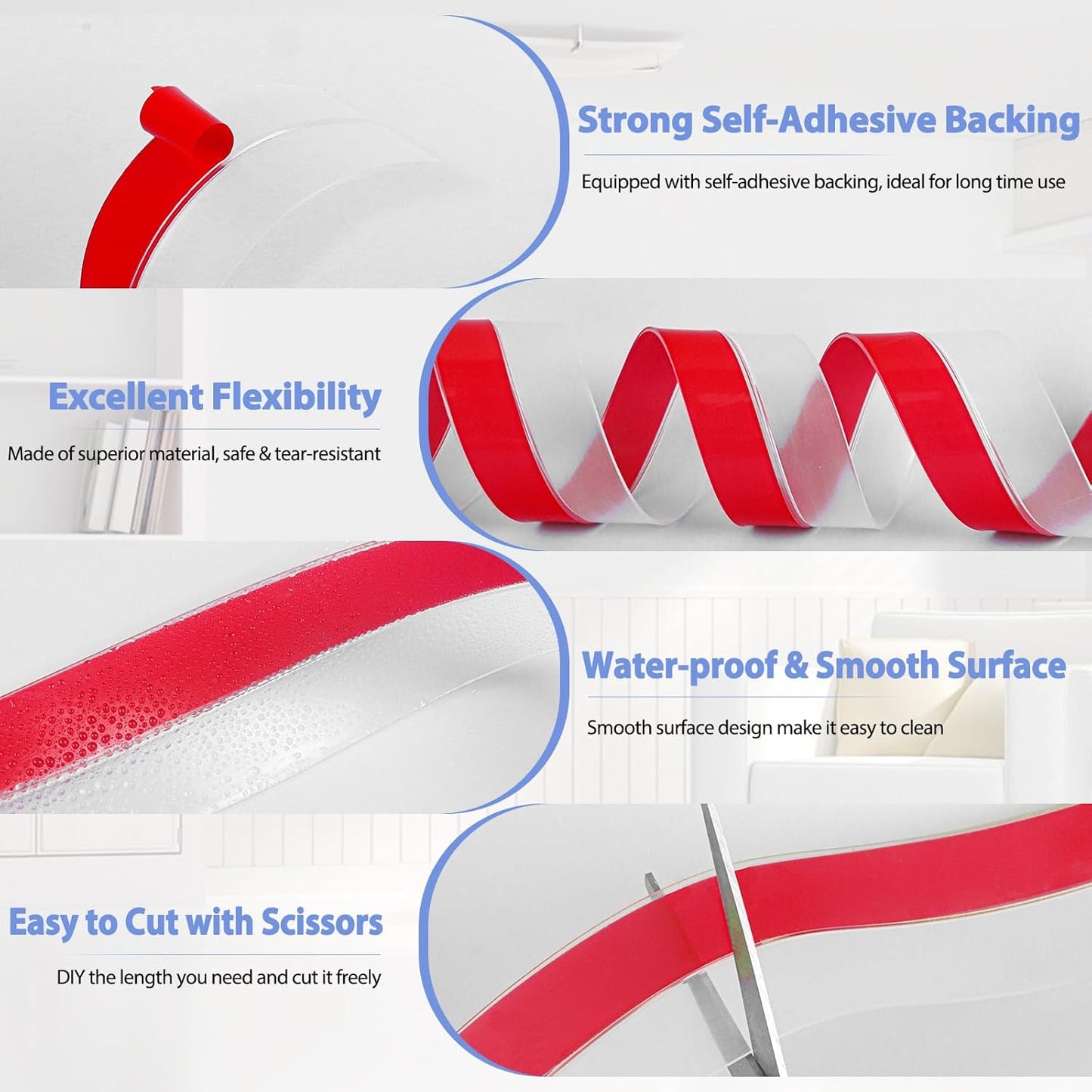 Weather Stripping Door Draft Stopper Flexible Self Adhesive Silicone Door Seal Strip for Glass Doors Windows and Shower Glass Gaps, 2 Inch Wide X 40 Feet Long, Clear