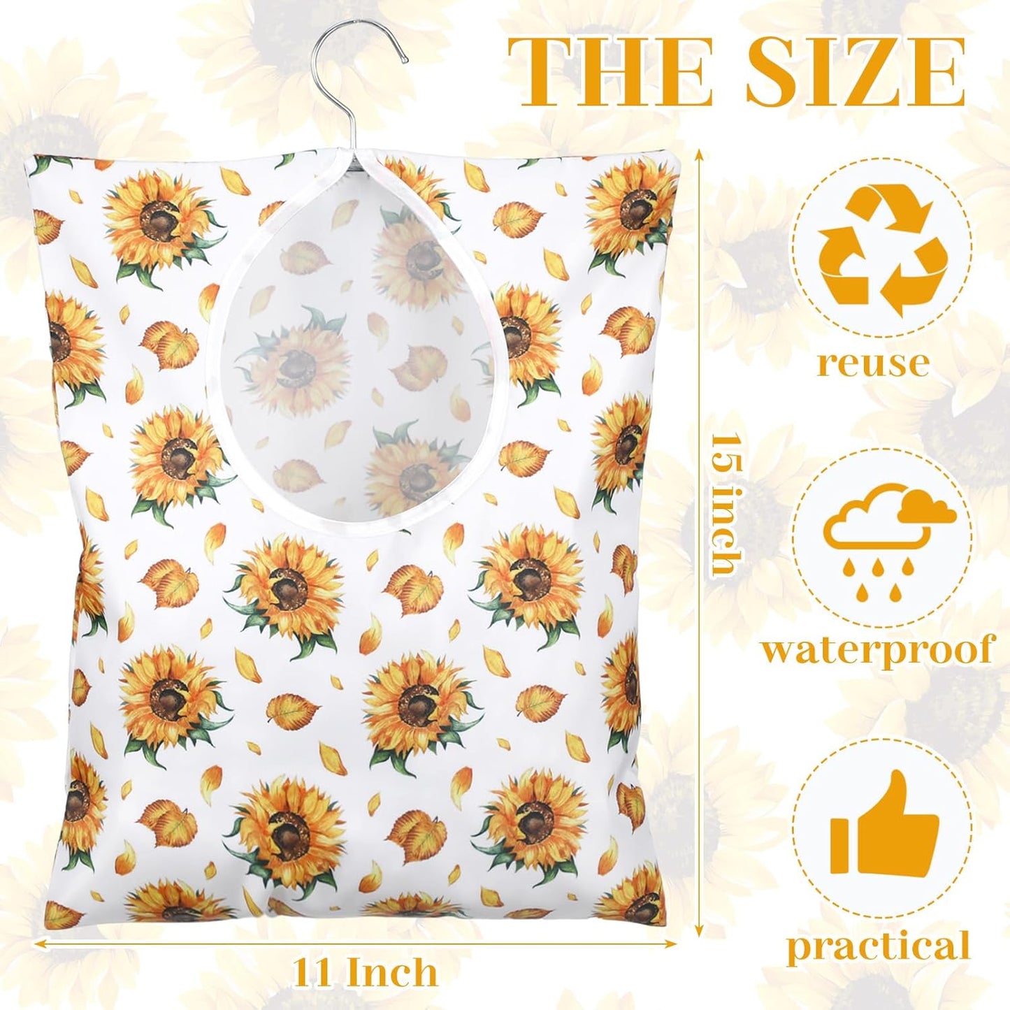 Woanger 2 Pcs Clothes Pin Bag Clothespin Holder 15 x 11 in to Hang on Line Clothes Pin Hanging Bag for Clothesline Outdoor Storage Organizer Basket with Large Opening(Sunflower Style)