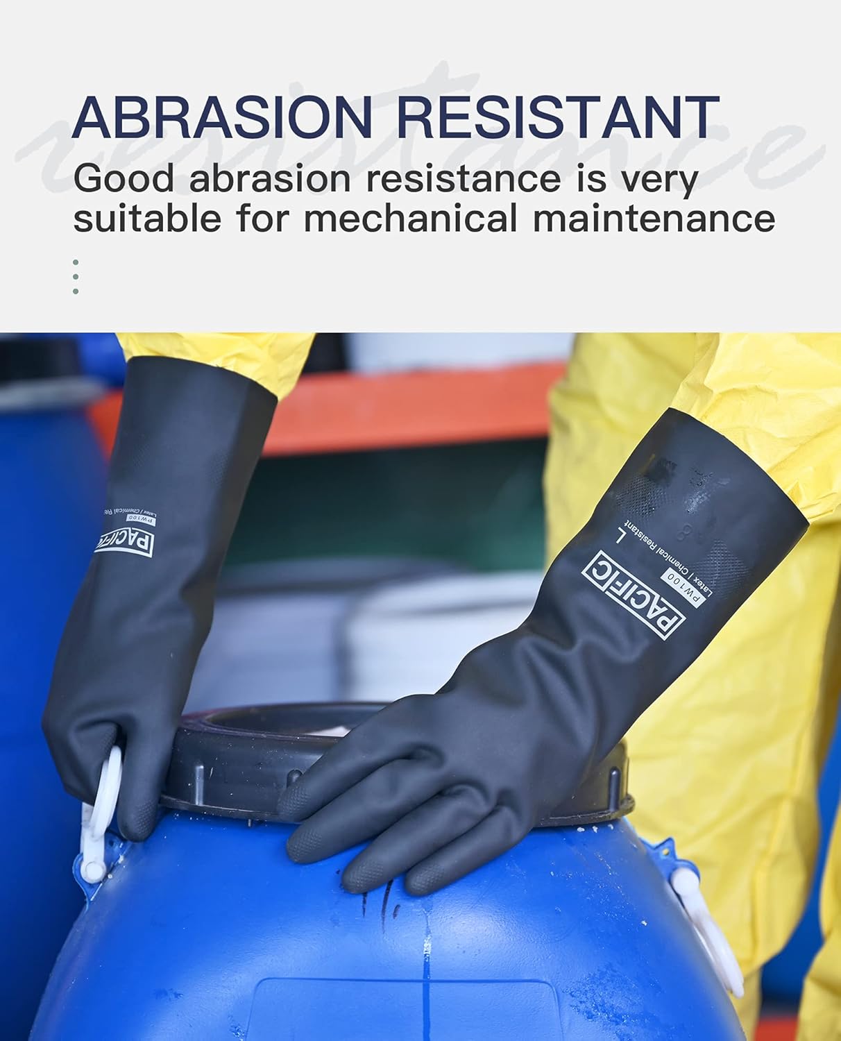 PACIFIC PPE 2 Pairs Chemical Resistant Gloves, Heavy Duty Industrial Rubber Gloves, Resist Acid, Alkali and Oil, 12.6", Medium