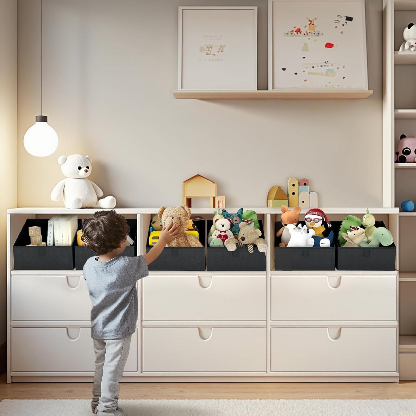 DIMJ Trapezoid Storage Bins for closet shelves, Closet Organzier Bins with Handle, Foldable Closet Storage Bins Basket, Closet Organizers and Storage for Toys, Books, 6 Packs, Black