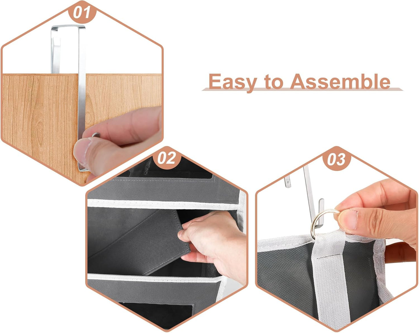 5-Tier Over The Door Storage Organizer with 10 Side Mesh Pockets, 48 lbs Load Capacity, 3 Hooks Design, Door Hanging Organizer with Clear Windows for Bathroom, Bedroom, Nursery, Kitchen-Grey