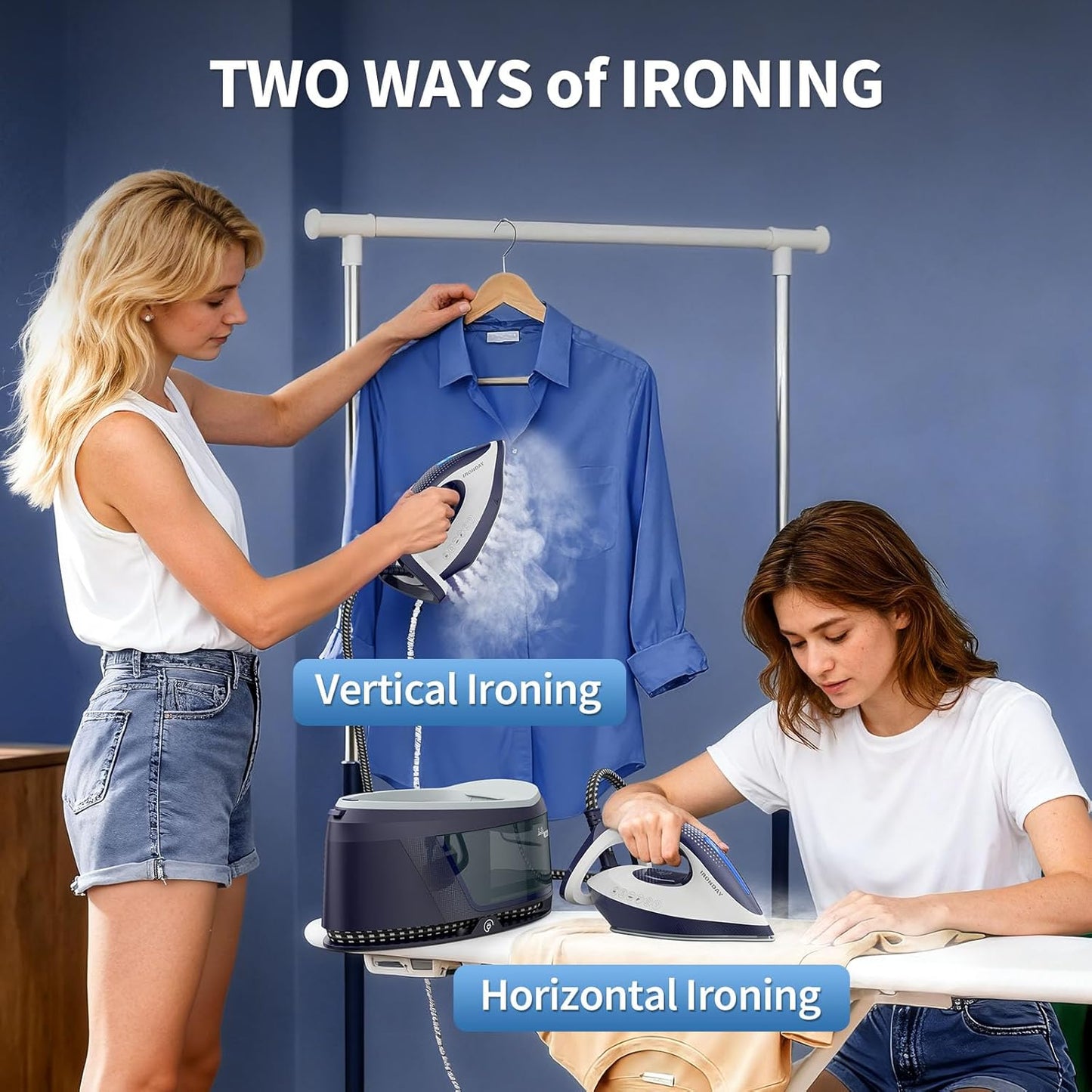 Steam Iron for Clothes,1500W Professional Steam Station,67.62oz Water Tank,Auto Shutoff,Self-Clean,ECO Mode, Iron Steamer with Ceramic Soleplate for Various Fabrics, Lock For Easy Carry