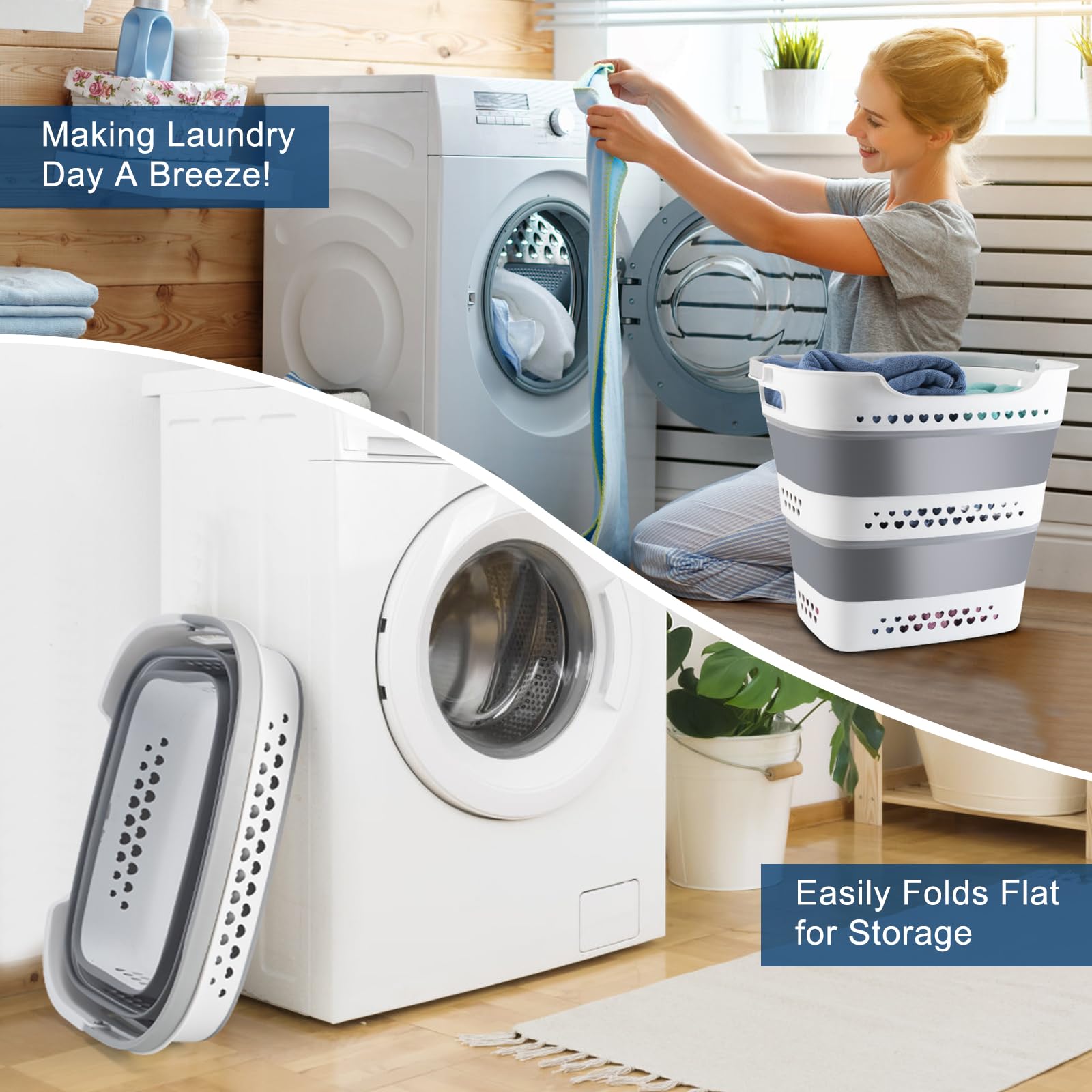 Collapsible Laundry Basket 42L Foldable Pop-Up Clothes Hamper for Dorm