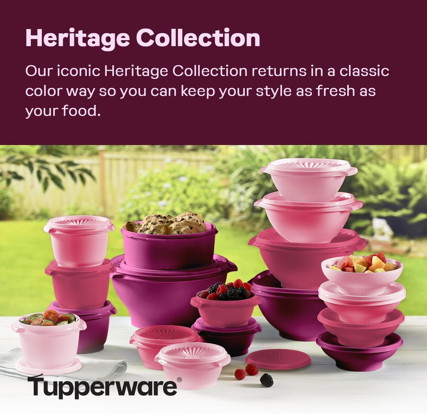 Tupperware Heritage Collection, New 36 Piece Food Storage Container Set in Vintage Pink, Dishwasher Safe and BPA Free (18 containers, 18 lids)