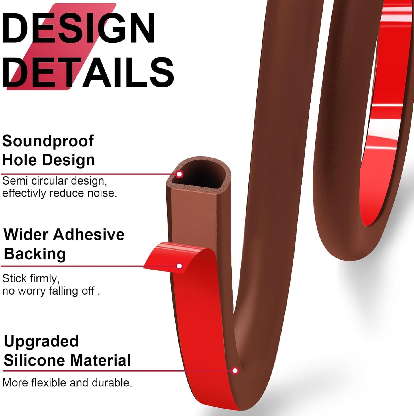 【New Upgrade】 Silicone Door Weather Stripping Door Seal Strip, 19.7 Feet Self-Adhesive D-Shape Door Insulation Strip for Door Frame& Window Seal Large Gaps, Easy to Cut & Install