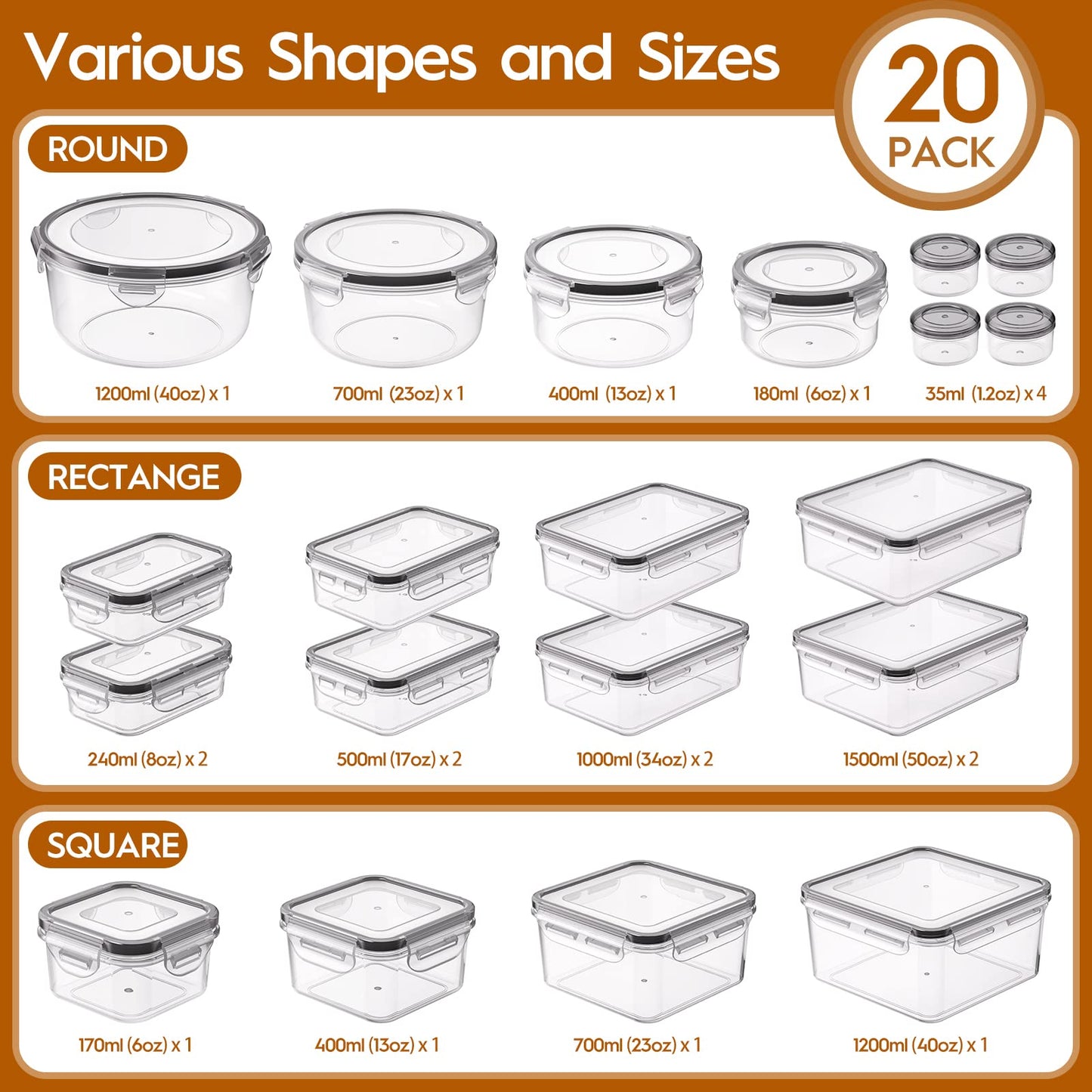 KEMETHY Large 40 Piece Food Storage Containers with Airtight Lids, BPA-free