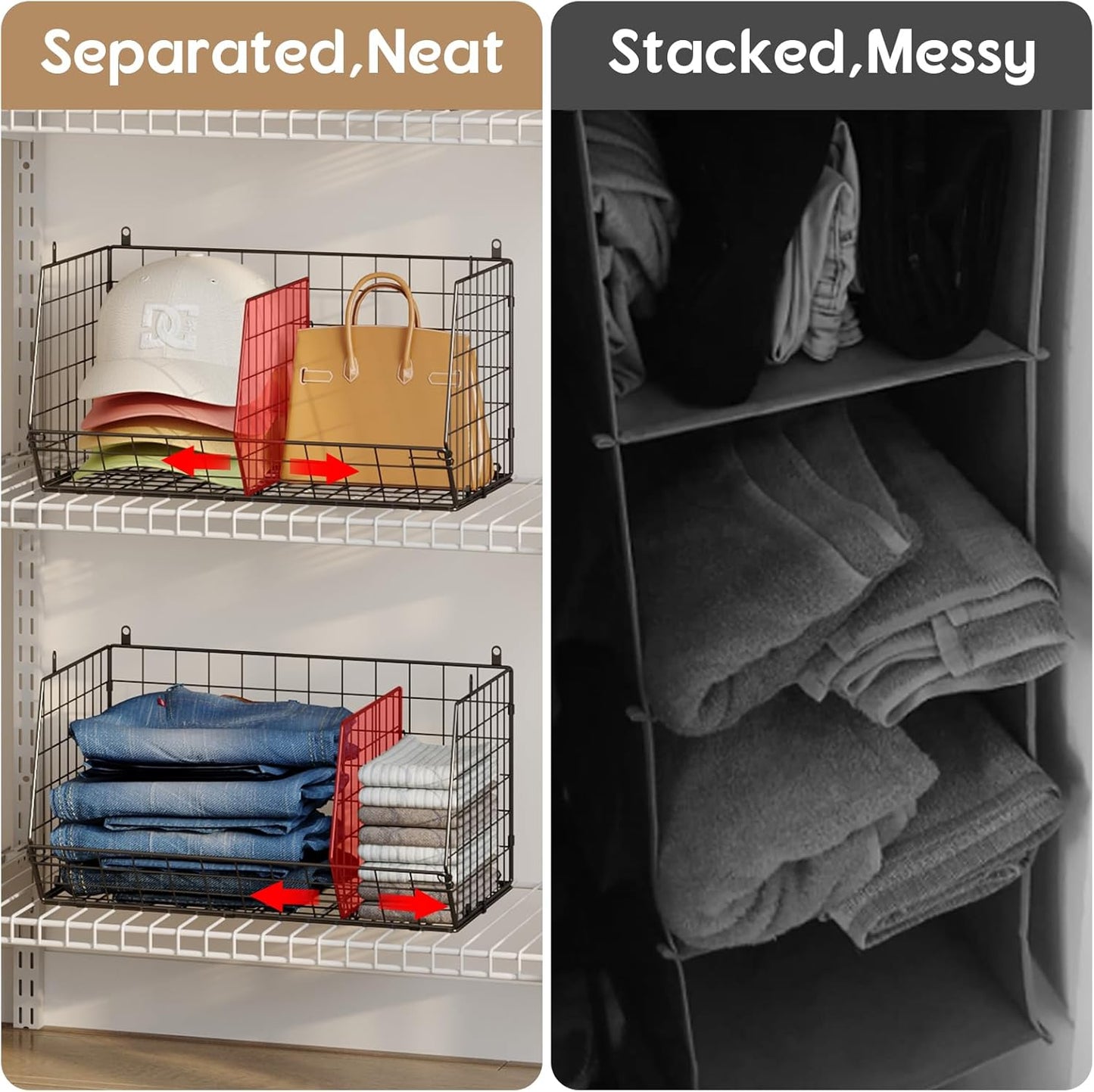 3 Tier Closet Hanging Shelves with Divider, Extra Large Closet Organizers and Storage, Clothes Hanging Organizer Clothing Sweaters Handbags Clutches Accessories