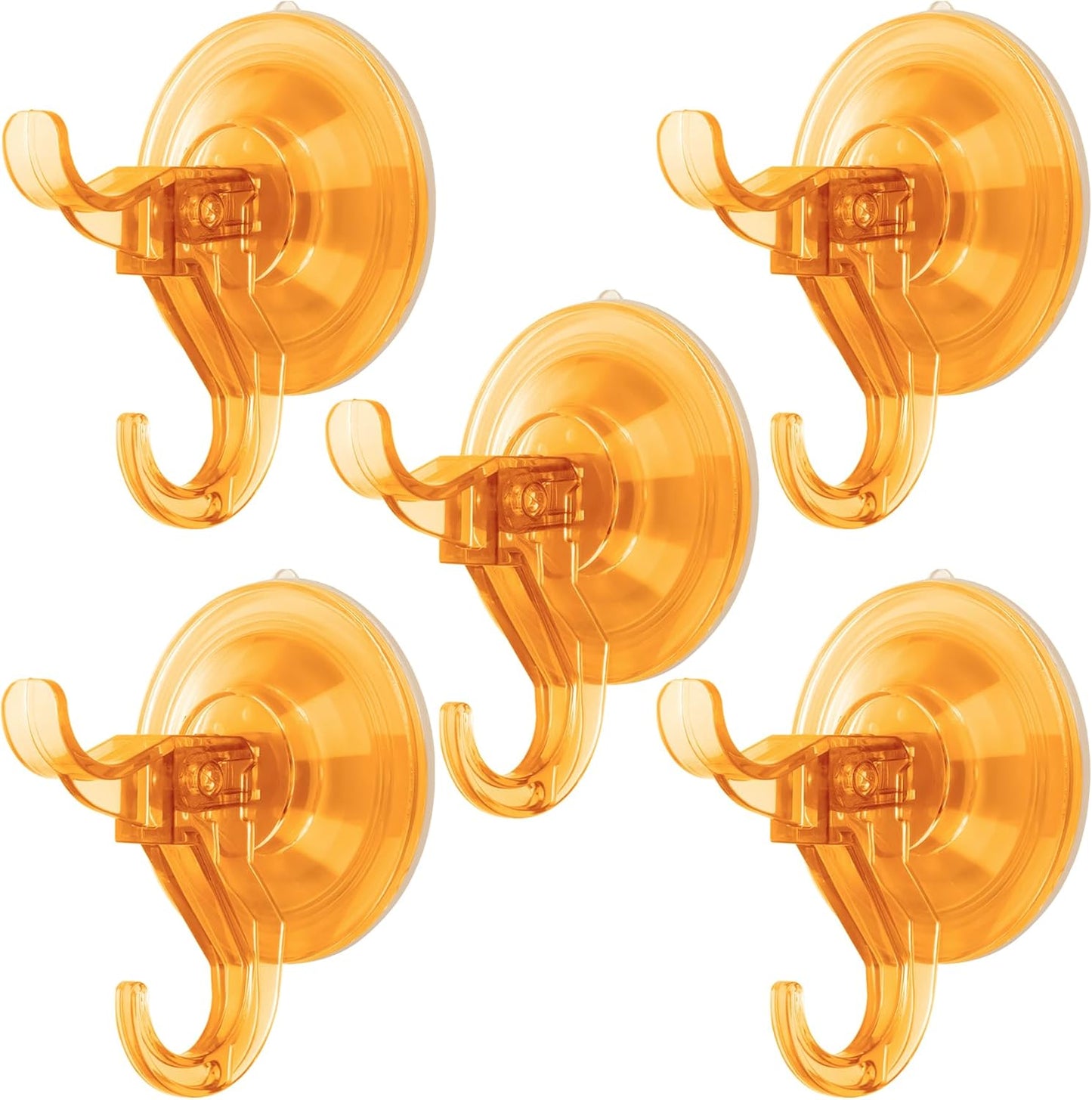 Suction Cup Hooks, 5 Pack Wreath Door Hanger, Removable Small Suction Cups for Shower, Bathroom, Glass, Door, Windows, Kitchen-Up to 11 lbs on Smooth Surface-2 Hooks Design (Transparent Orange)