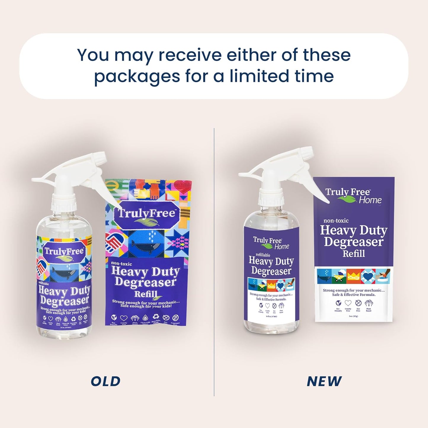 Truly Free Heavy Duty Degreaser- Grease Remover & Grime Cleaner for Kitchen, Automotive & More, Household Cleaning Supplies, Fragrance-Free, Includes 16 oz Reusable Empty Bottle & 2 Refills (4 oz)