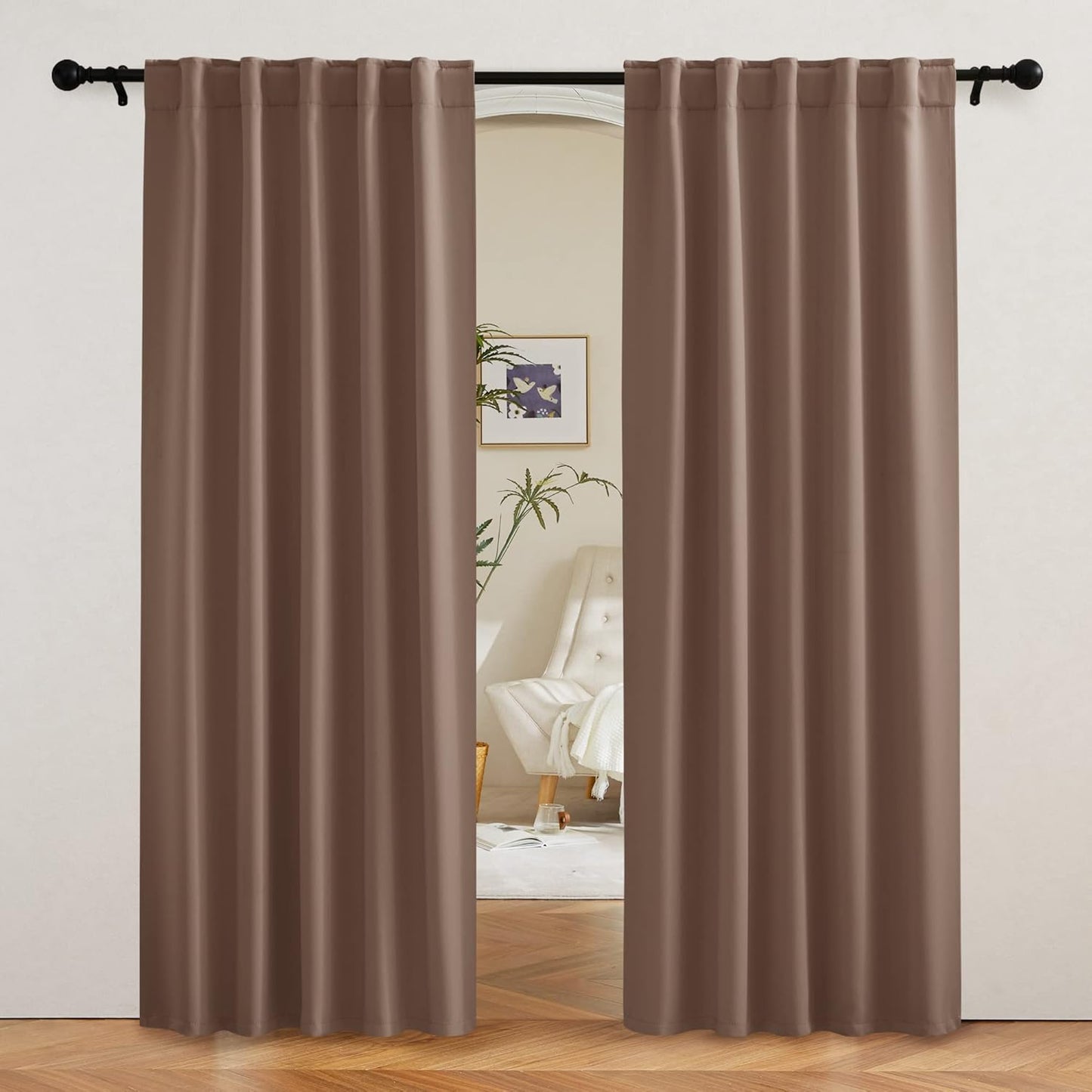 RYB HOME Blackout Curtains 80 inches Long Thermal Insulating Large Window Curtains for Living Room Sliding Glass Door Dining Home Office Backdrop, Mocha, W 42 x L 80 per Panel, 2 Panels