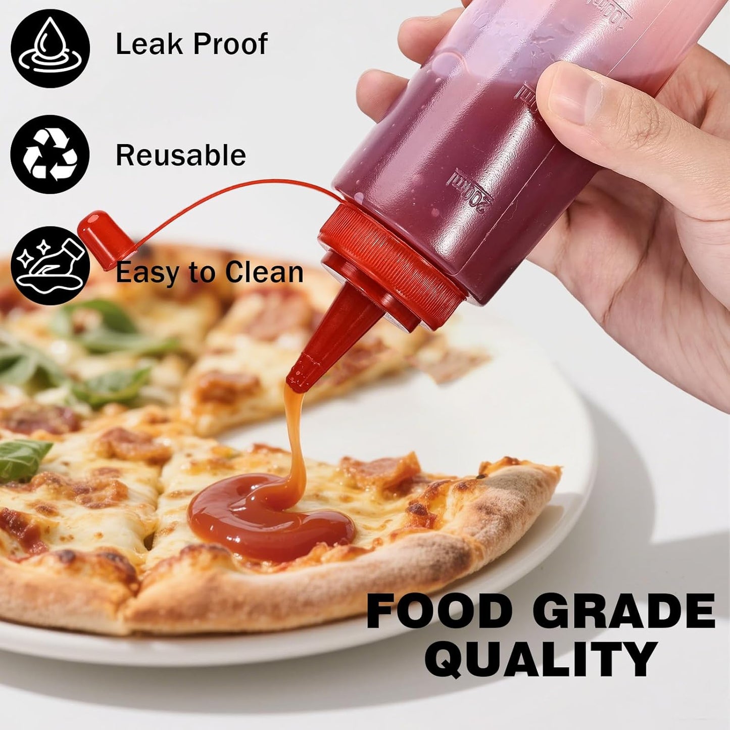 Condiment Squeeze Bottles Ketchup Dispenser, 6 Pack 8oz Squeeze Bottles for Liquids, Plastic Sauce Bottle with Cap Lid, Squirt Bottles for Sauces Liquids BBQ Dressing Pancake Art