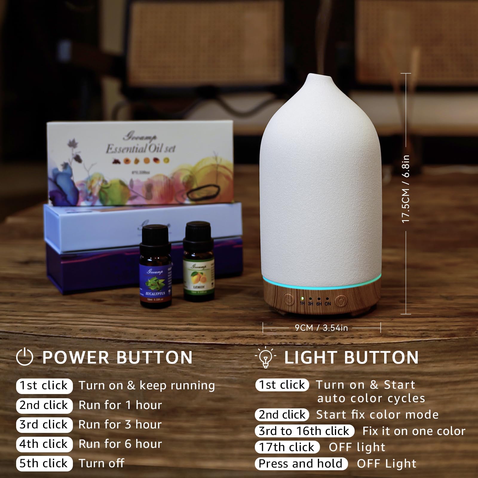 Gooamp 200ML Ceramic Essential Oil Diffuser for Home, Stone Diffuser