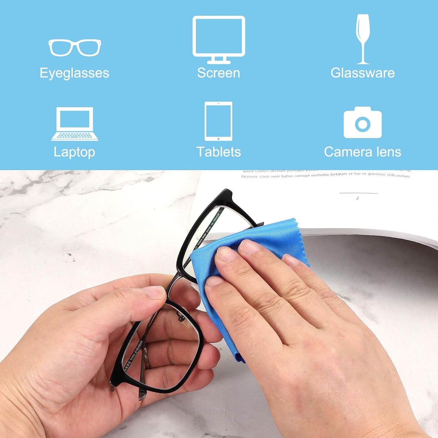 PATIKIL Eyeglass Microfiber Cleaning Cloth 7"x6", 200 Pack Glasses Cleaning Cloth Soft Wipe Screen Cloth for Camera Lens Eyeglasses Screens in Individual Vinyl Pouch, Blue