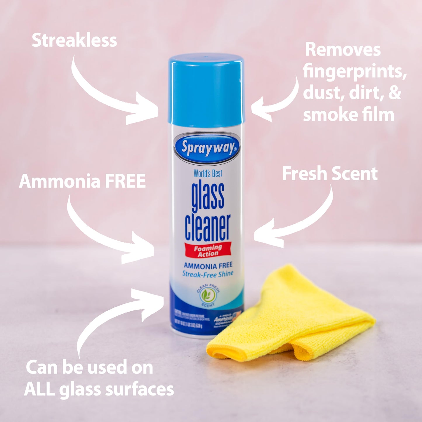 Sprayway Glass Cleaner Foaming Aerosol Spray, 19oz, Pack of 2 | Ammonia-Free, Streakless