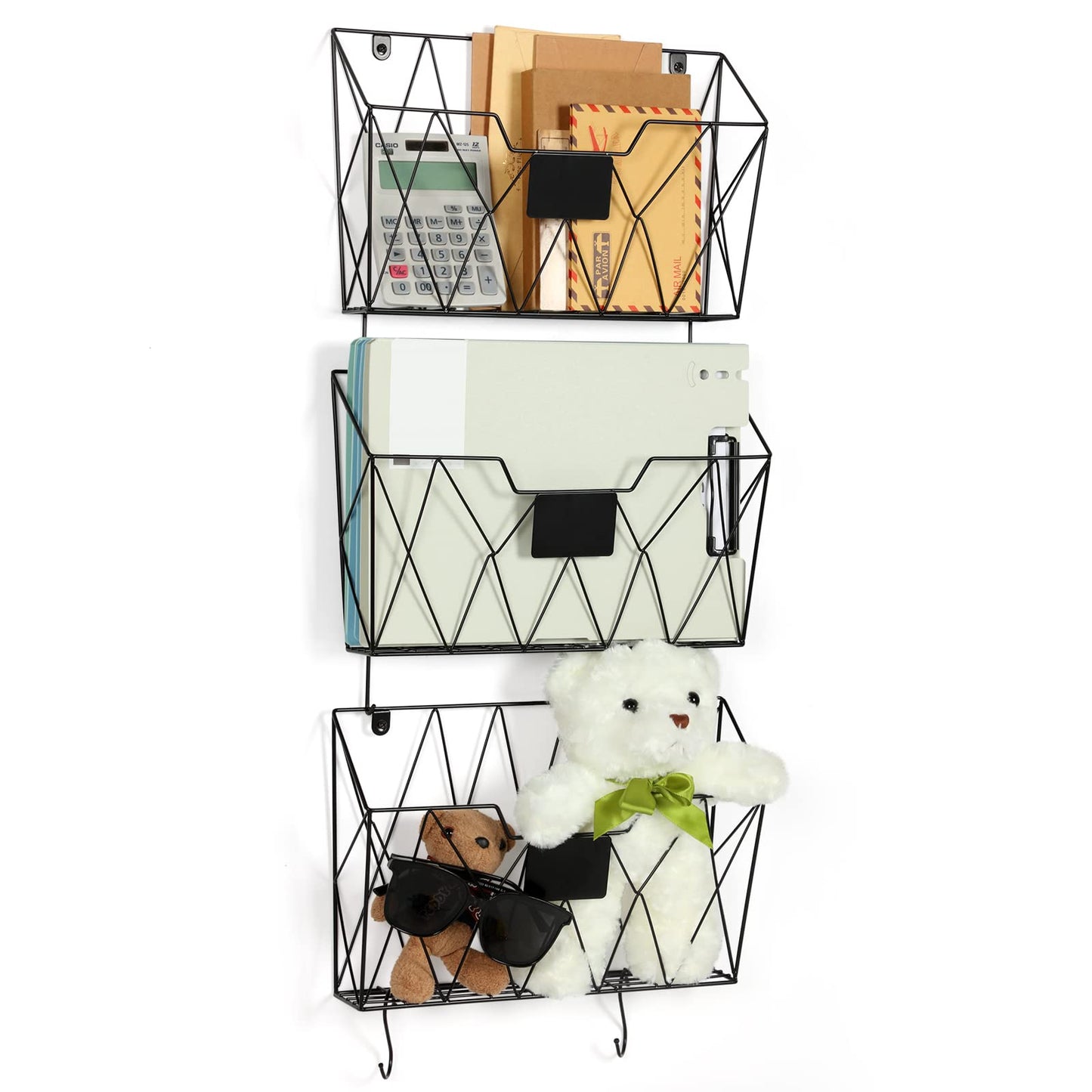 Wall File Organizer, 3 Pack Metal Wall Basket File Holder for Home Office