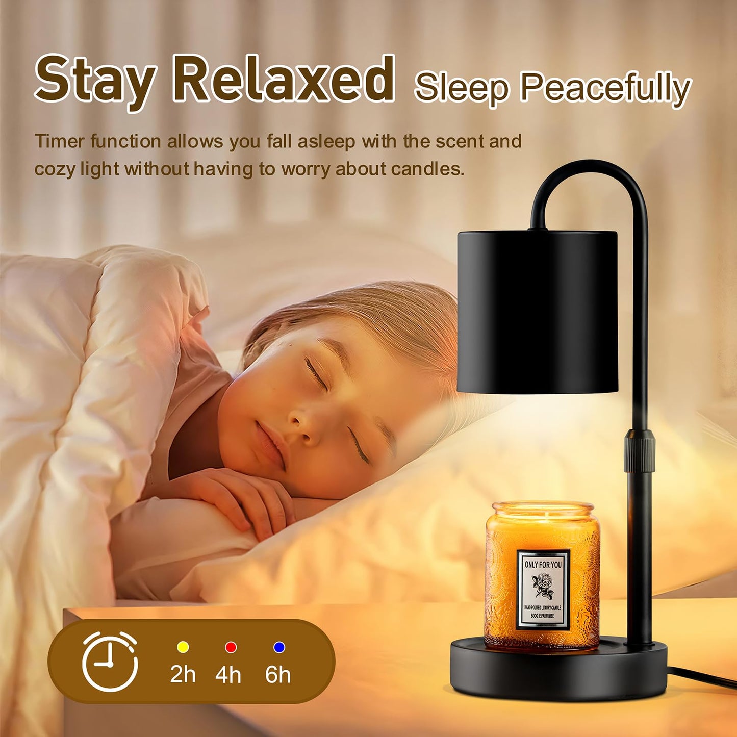 Briever Dimmable Candle Warmer Lamp with Timer, Height Adjustable Electric Candle Wax Warmer