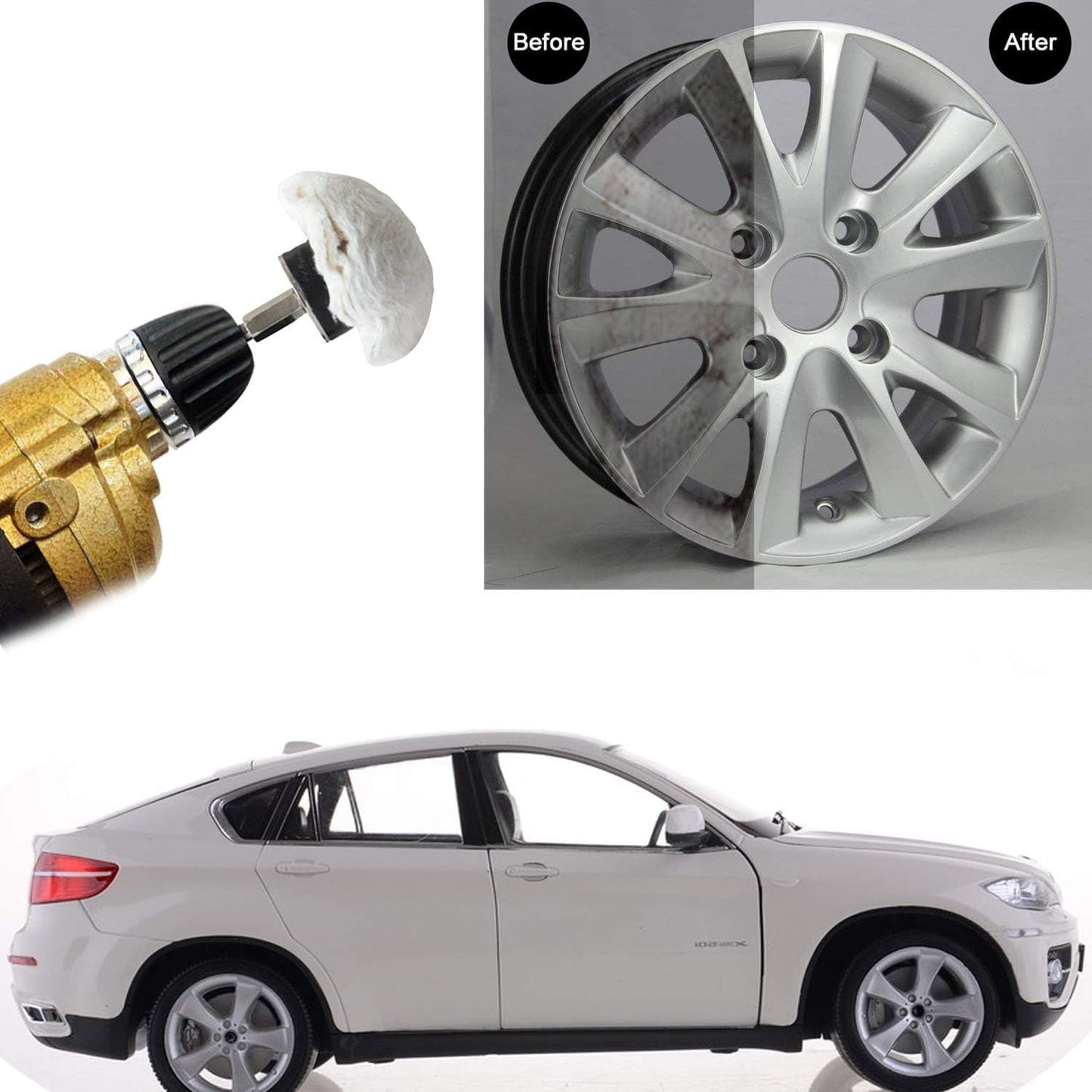 Polishing Pad Buffing Wheel Kit White Flannelette 5 Pack, Polisher Tools Fit for Metal Aluminum Stainless Steel Chrome Wood Plastic Ceramic Glass Woods Fabric Cotton Machine Jewelry etc